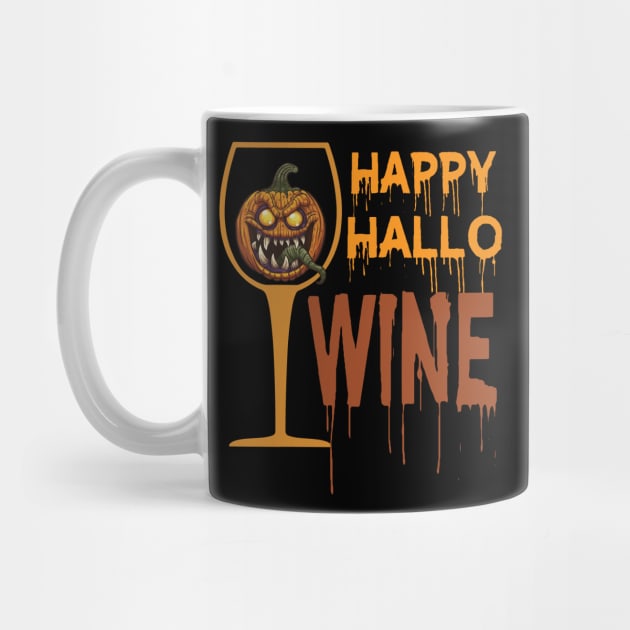 Happy Hallowine Halloween Wine Glasses Drinking T Shirt by LaurieAndrew